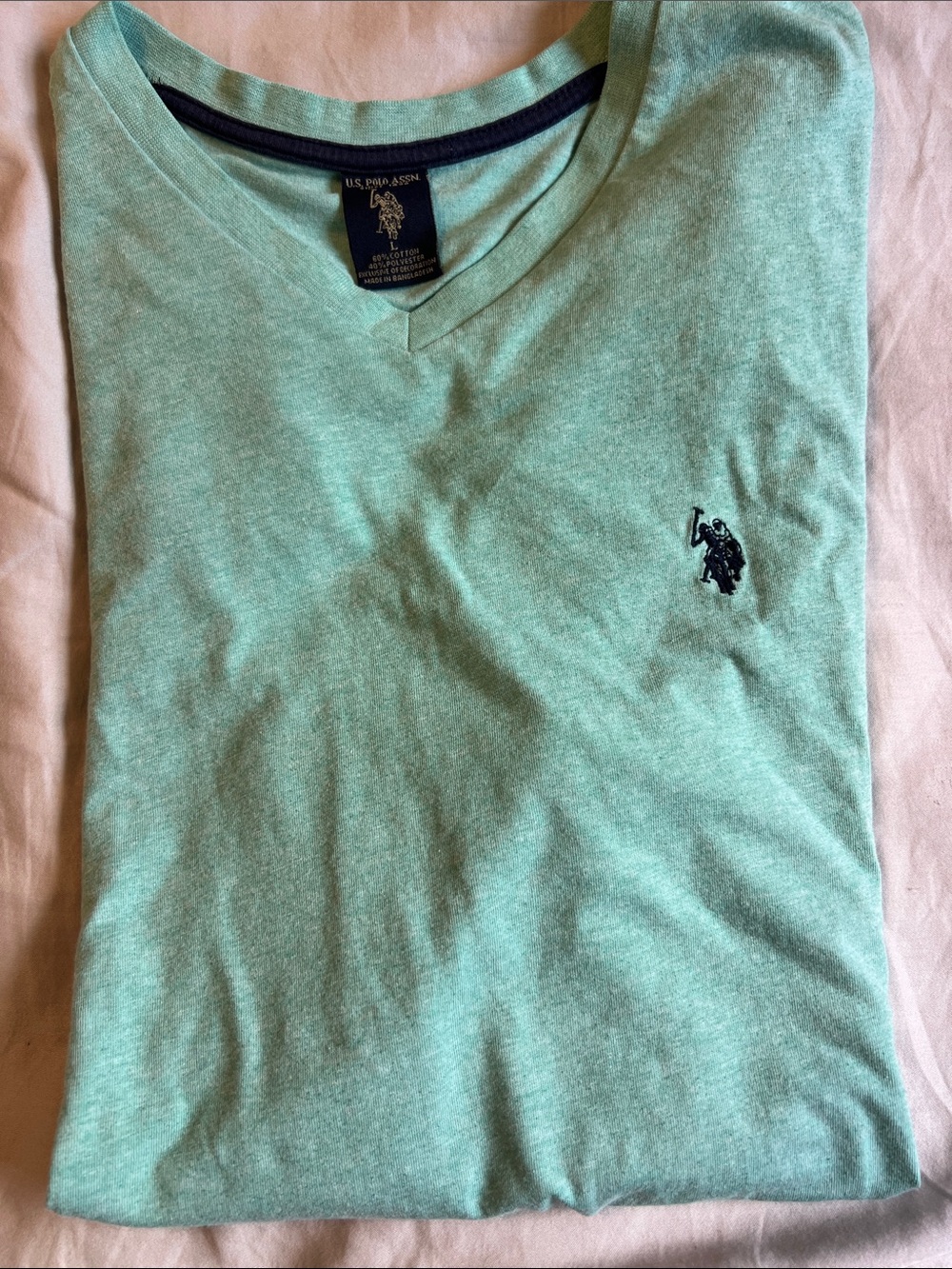 U.S. Polo Assn. Mint Green V‑Neck Tee with Navy Logo